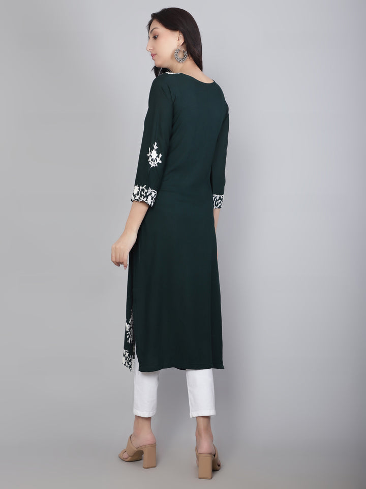 Hand Embroidered Lucknowi Kurti | Elegant Rayon Long Kurta for Women