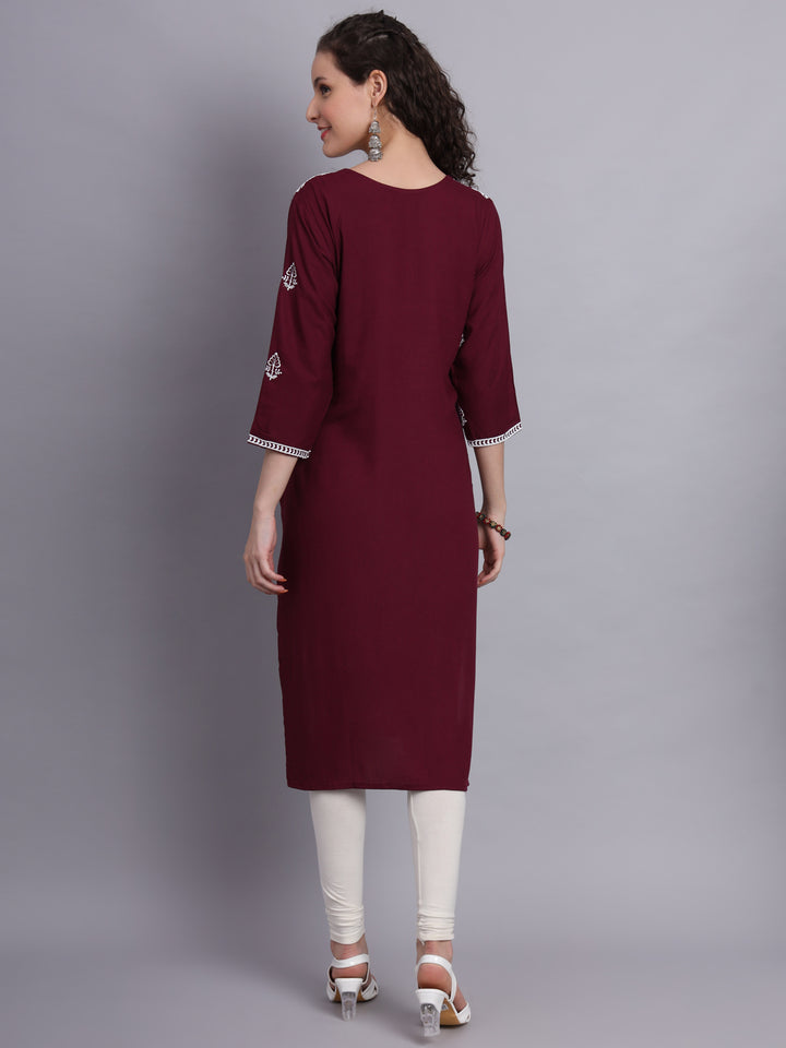 Embroidered Rayon Straight Kurta | Elegant Lucknowi Office Wear Kurti