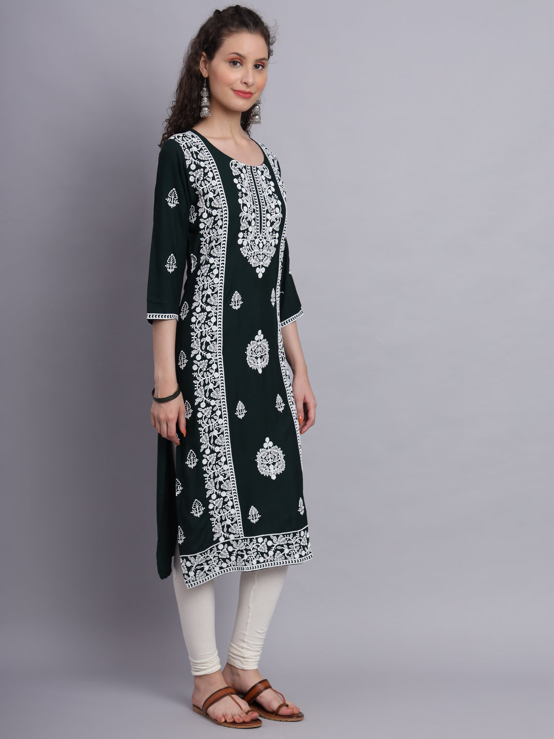 Embroidered Rayon Straight Kurta | Elegant Lucknowi Office Wear Kurti