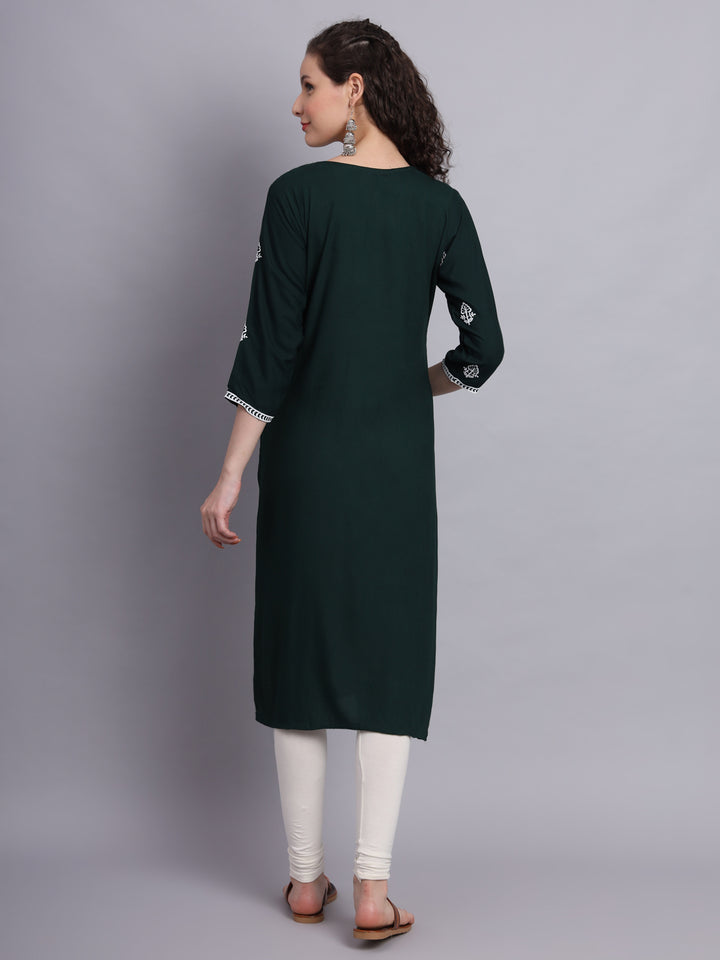 Embroidered Rayon Straight Kurta | Elegant Lucknowi Office Wear Kurti