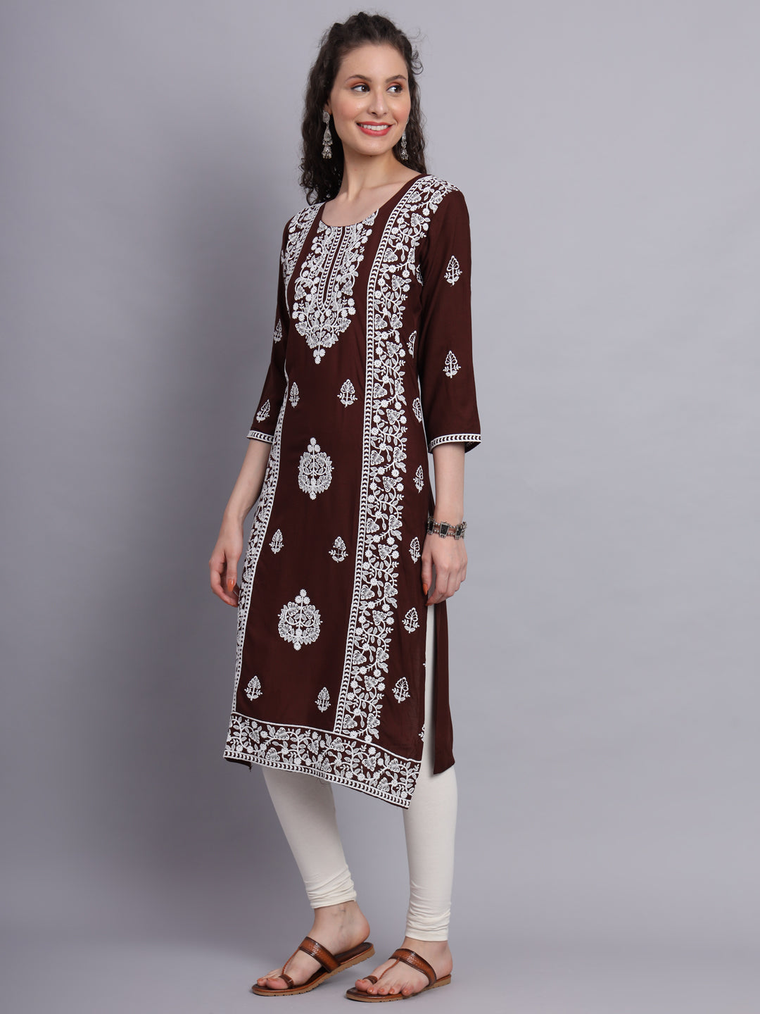 Embroidered Rayon Straight Kurta | Elegant Lucknowi Office Wear Kurti