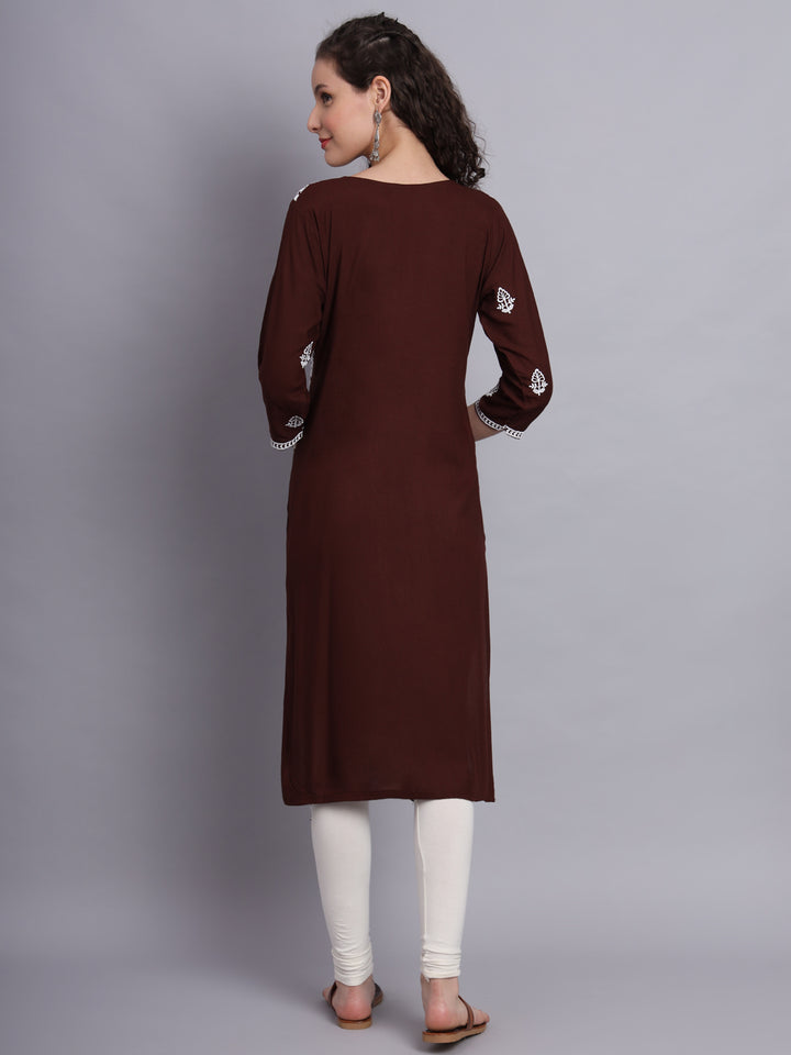 Embroidered Rayon Straight Kurta | Elegant Lucknowi Office Wear Kurti