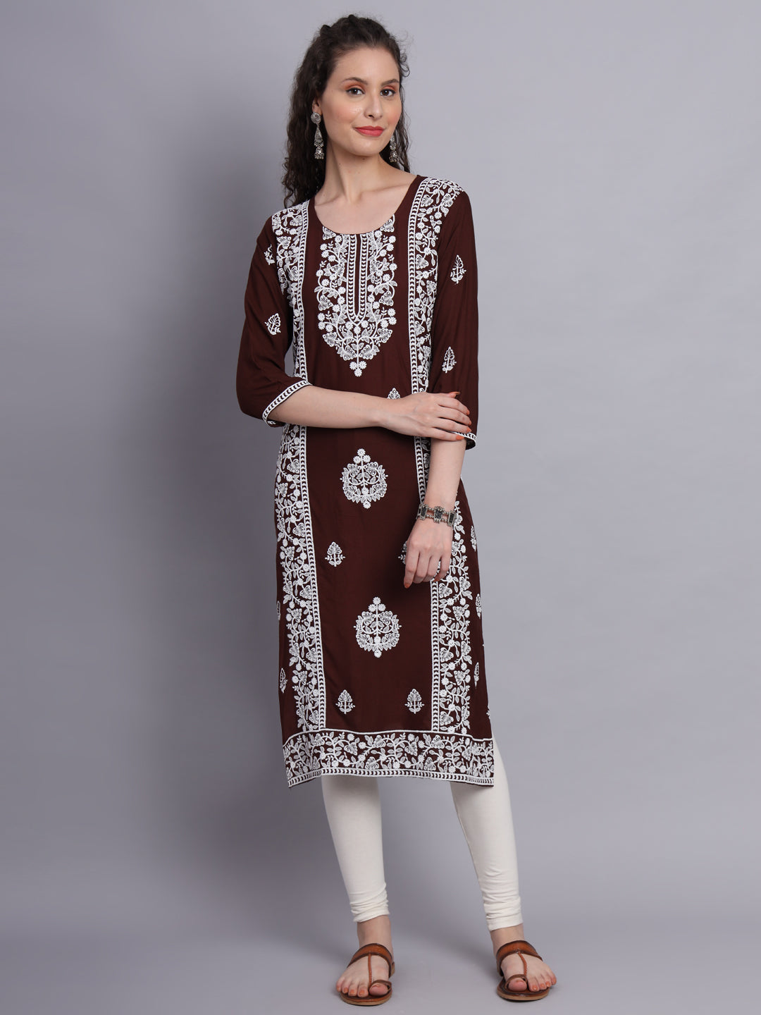 Embroidered Rayon Straight Kurta | Elegant Lucknowi Office Wear Kurti
