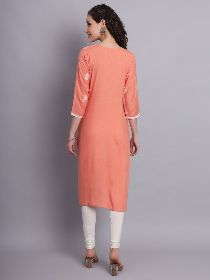 Embroidered Rayon Straight Kurta | Elegant Lucknowi Office Wear Kurti