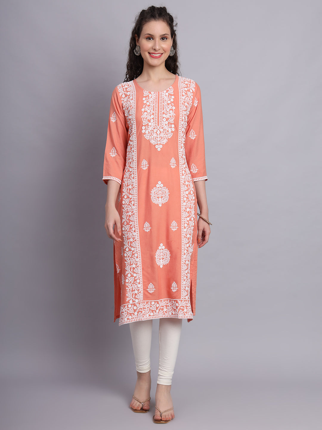 Embroidered Rayon Straight Kurta | Elegant Lucknowi Office Wear Kurti