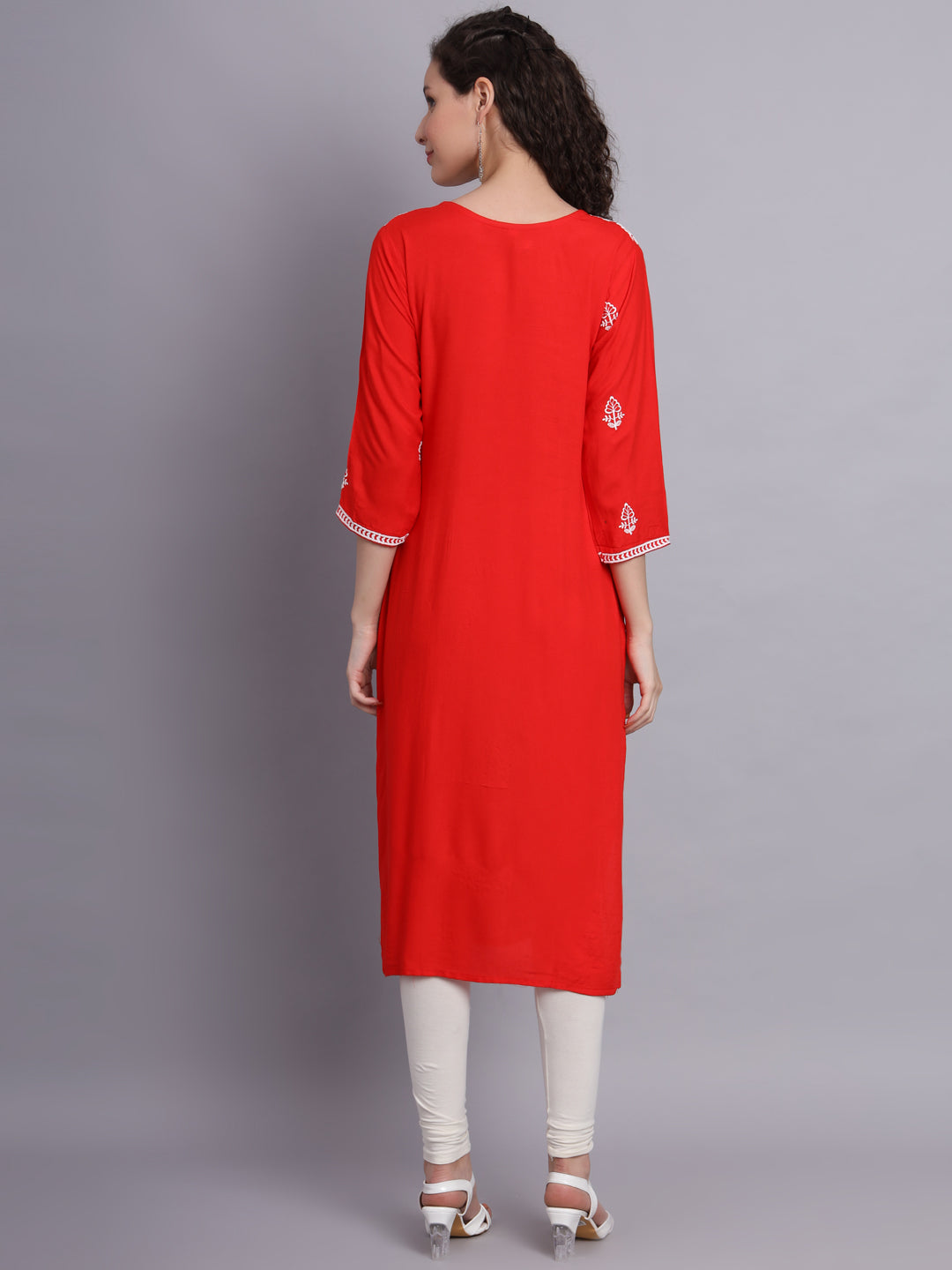 Embroidered Rayon Straight Kurta | Elegant Lucknowi Office Wear Kurti