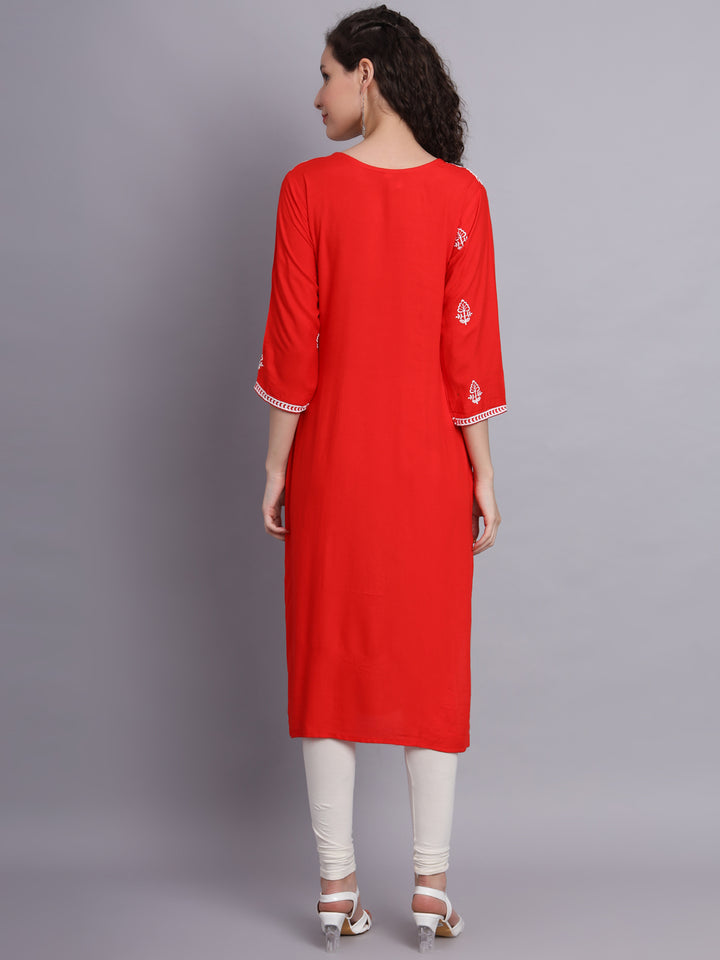 Embroidered Rayon Straight Kurta | Elegant Lucknowi Office Wear Kurti