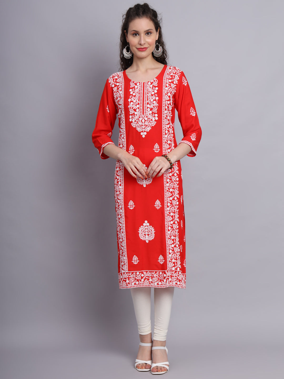 Embroidered Rayon Straight Kurta | Elegant Lucknowi Office Wear Kurti