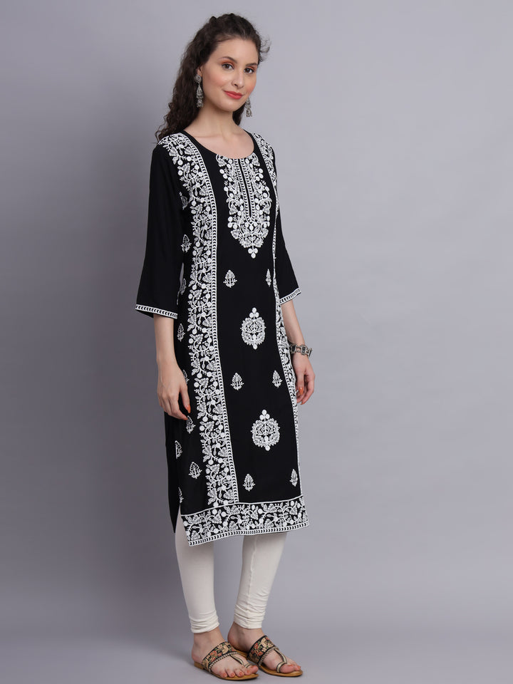Embroidered Rayon Straight Kurta | Elegant Lucknowi Office Wear Kurti