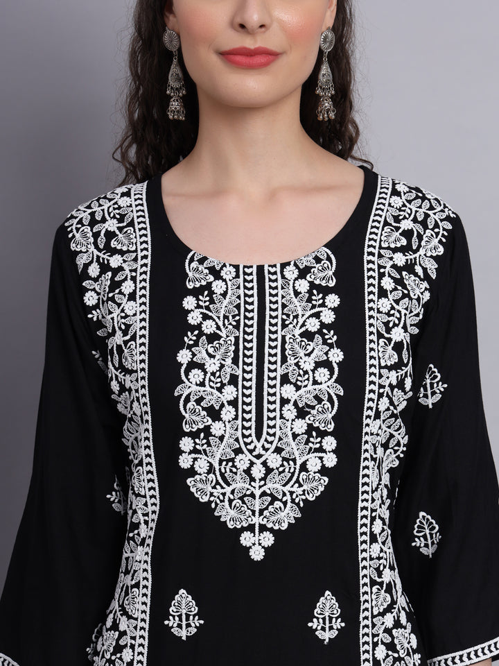 Embroidered Rayon Straight Kurta | Elegant Lucknowi Office Wear Kurti