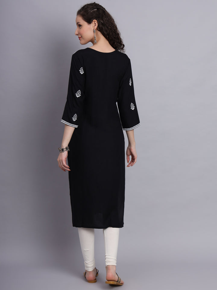 Embroidered Rayon Straight Kurta | Elegant Lucknowi Office Wear Kurti