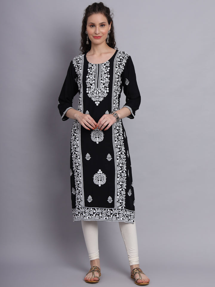 Embroidered Rayon Straight Kurta | Elegant Lucknowi Office Wear Kurti