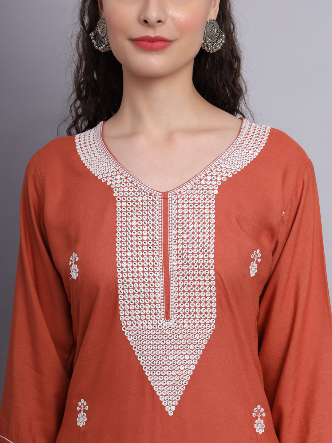 Embroidered Rayon Straight Kurta | Elegant Lucknowi Chickenkari Kurti
