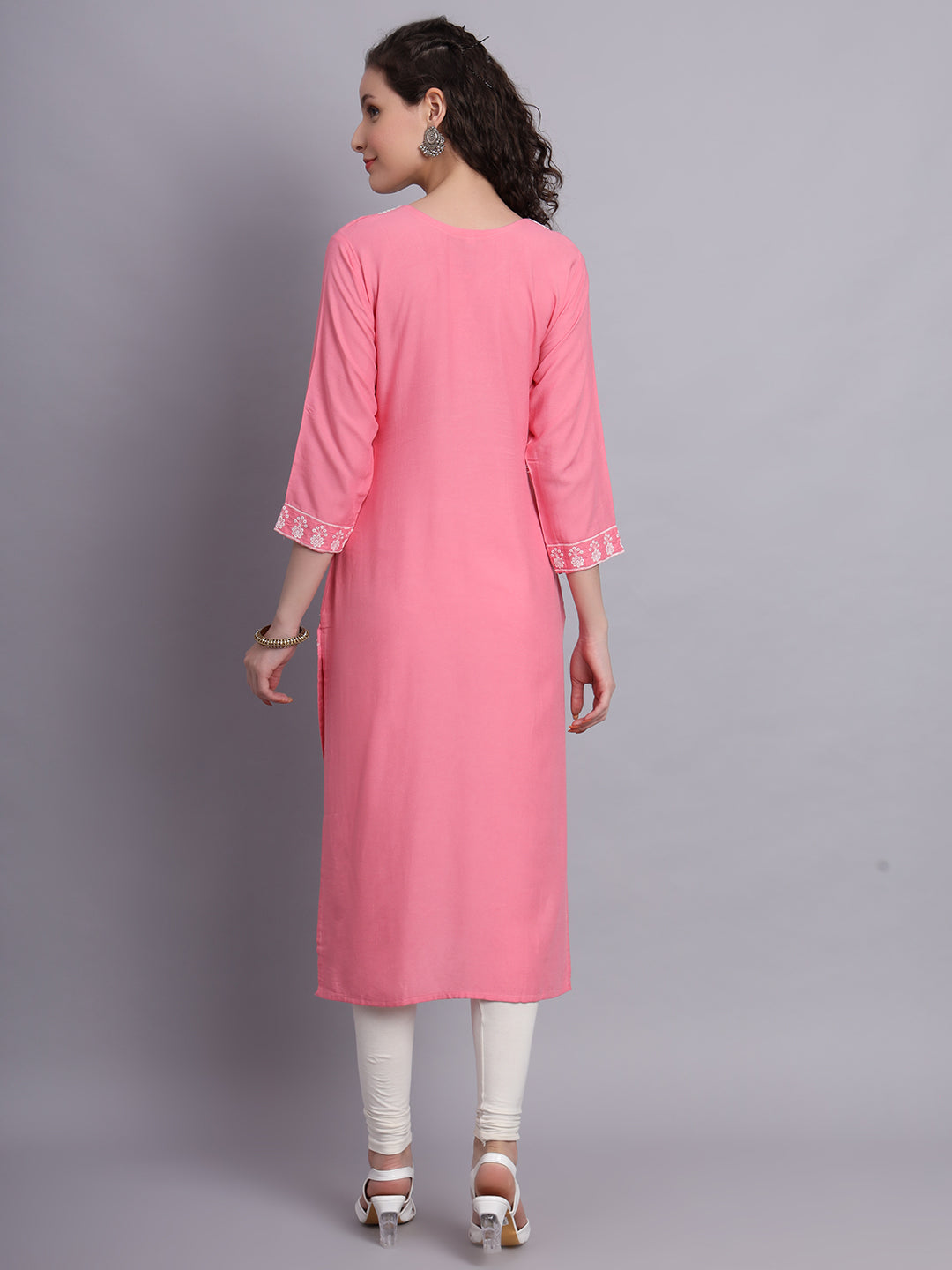 Embroidered Rayon Straight Kurta | Elegant Lucknowi Chickenkari Kurti