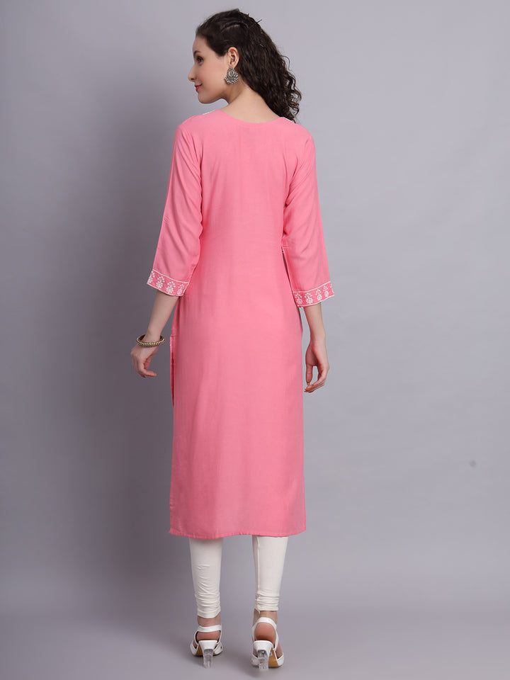 Embroidered Rayon Straight Kurta | Elegant Lucknowi Chickenkari Kurti