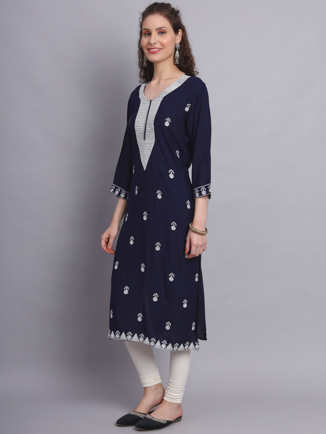 Embroidered Rayon Straight Kurta | Elegant Lucknowi Chickenkari Kurti