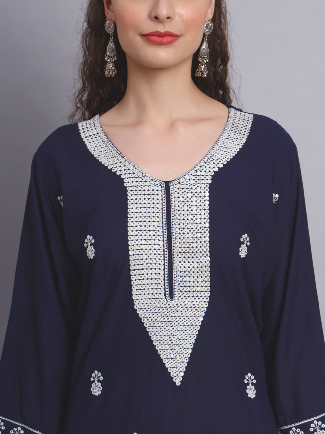 Embroidered Rayon Straight Kurta | Elegant Lucknowi Chickenkari Kurti