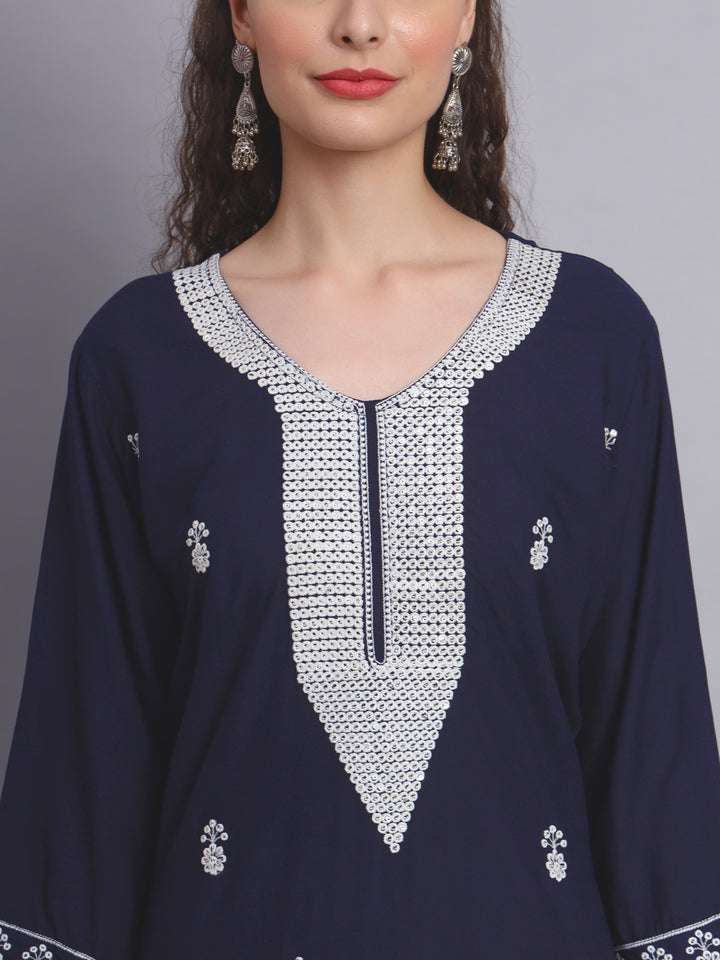 Embroidered Rayon Straight Kurta | Elegant Lucknowi Chickenkari Kurti