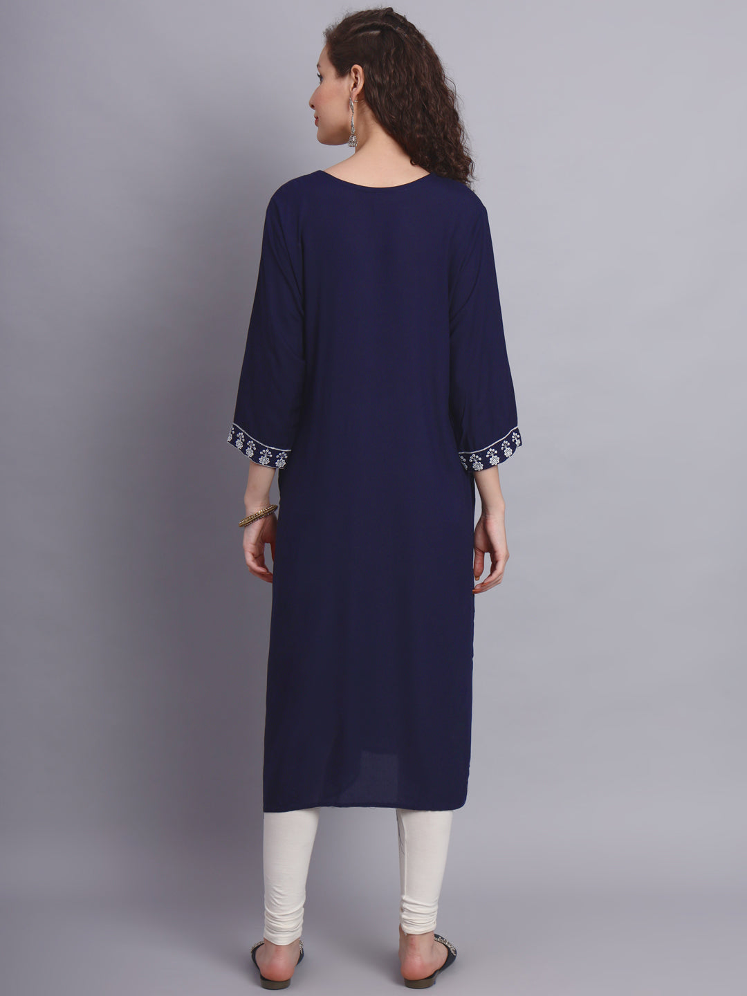 Embroidered Rayon Straight Kurta | Elegant Lucknowi Chickenkari Kurti