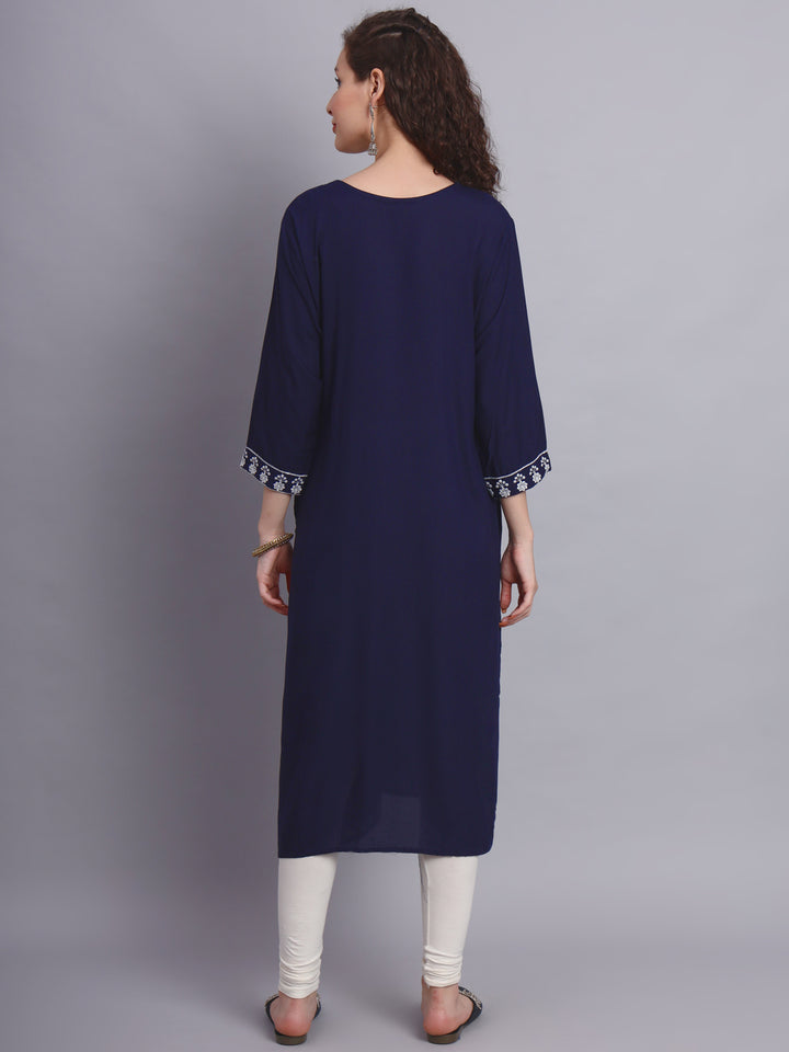 Embroidered Rayon Straight Kurta | Elegant Lucknowi Chickenkari Kurti