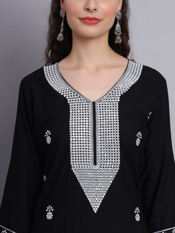 Embroidered Rayon Straight Kurta | Elegant Lucknowi Chickenkari Kurti