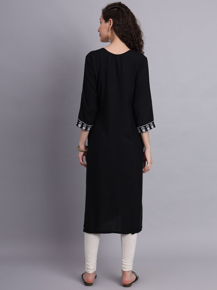 Embroidered Rayon Straight Kurta | Elegant Lucknowi Chickenkari Kurti