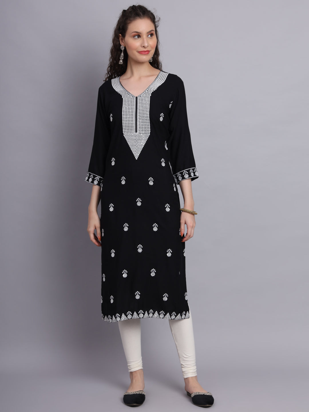 Embroidered Rayon Straight Kurta | Elegant Lucknowi Chickenkari Kurti