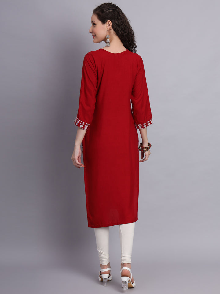 Embroidered Rayon Straight Kurta | Elegant Lucknowi Chickenkari Kurti