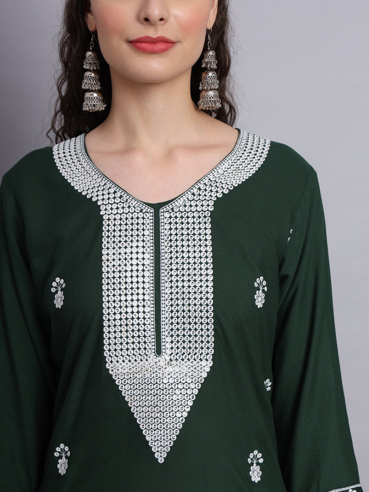 Embroidered Rayon Straight Kurta | Elegant Lucknowi Chickenkari Kurti