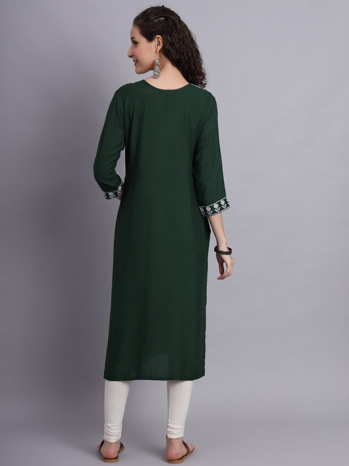 Embroidered Rayon Straight Kurta | Elegant Lucknowi Chickenkari Kurti