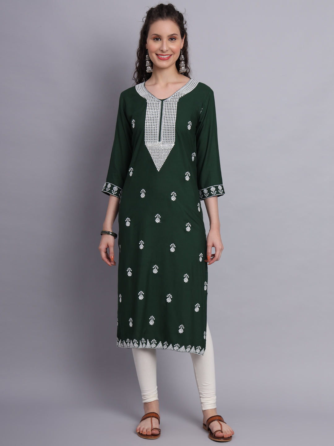 Embroidered Rayon Straight Kurta | Elegant Lucknowi Chickenkari Kurti