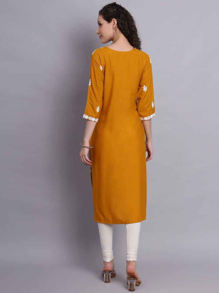 Stylish Lucknowi Embroidered Rayon Kurti | Long Kurta for Women