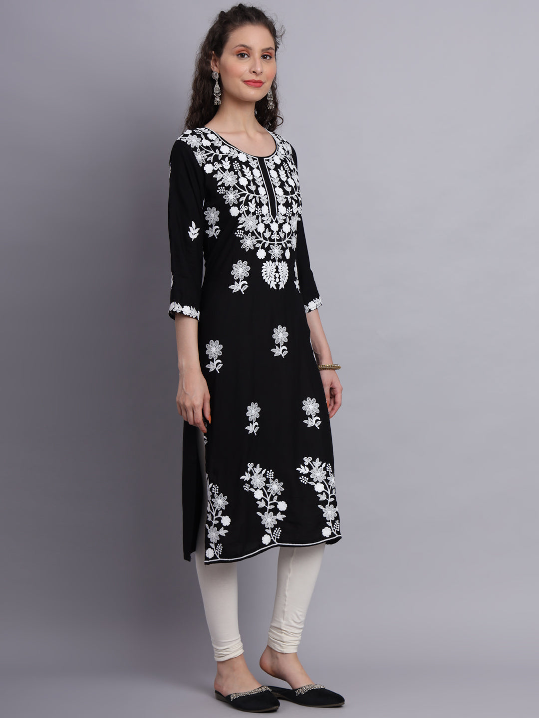 Stylish Lucknowi Embroidered Rayon Kurti | Long Kurta for Women