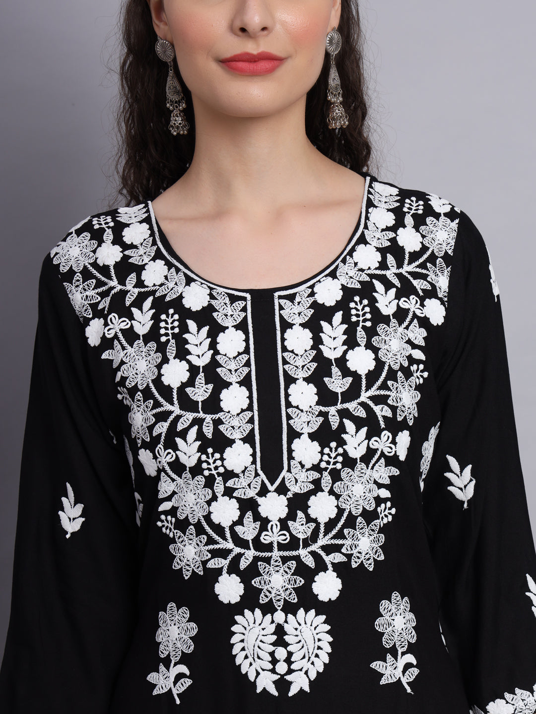 Stylish Lucknowi Embroidered Rayon Kurti | Long Kurta for Women