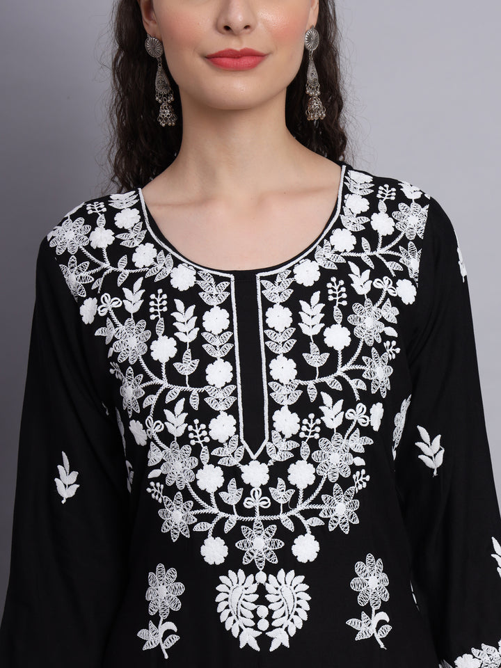 Stylish Lucknowi Embroidered Rayon Kurti | Long Kurta for Women