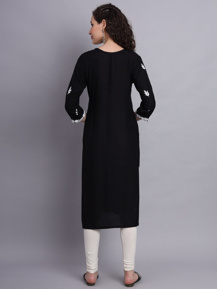 Stylish Lucknowi Embroidered Rayon Kurti | Long Kurta for Women