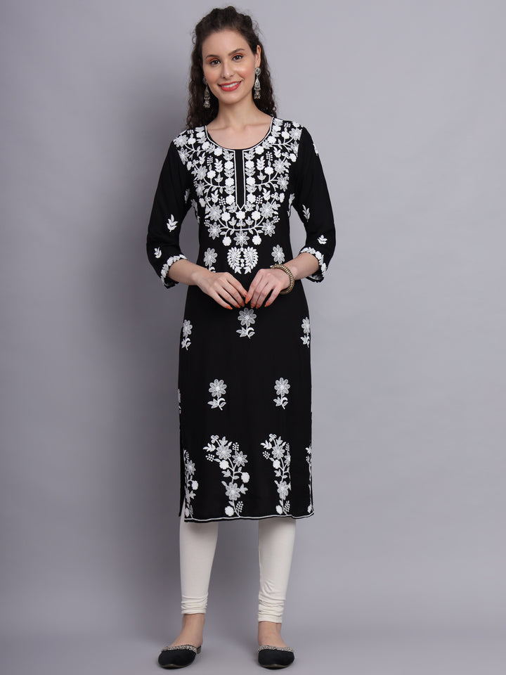 Stylish Lucknowi Embroidered Rayon Kurti | Long Kurta for Women
