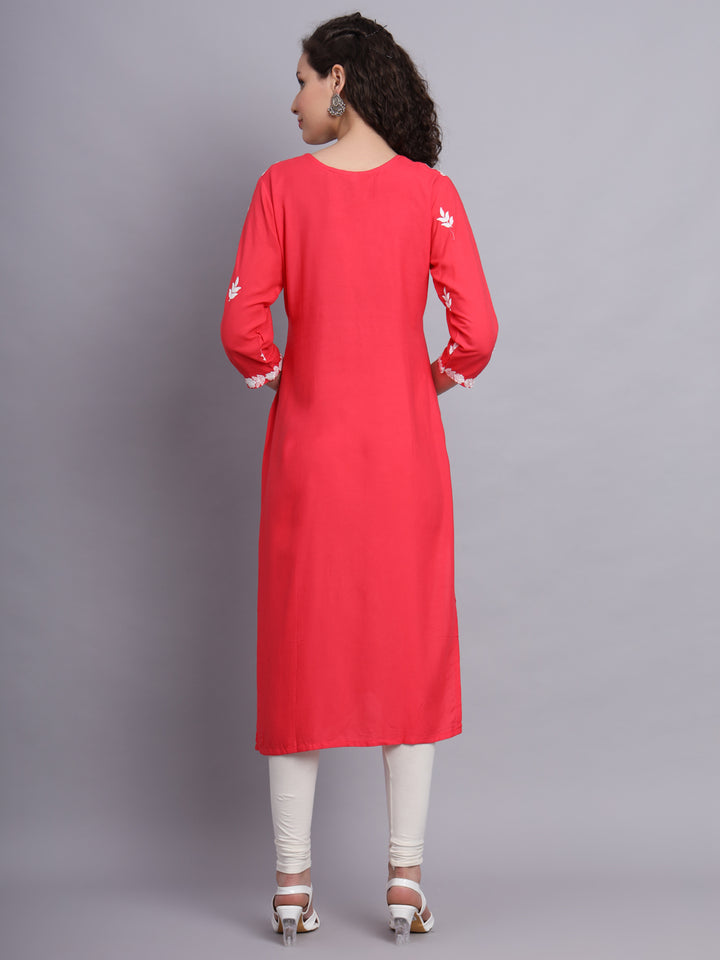 Stylish Lucknowi Embroidered Rayon Kurti | Long Kurta for Women