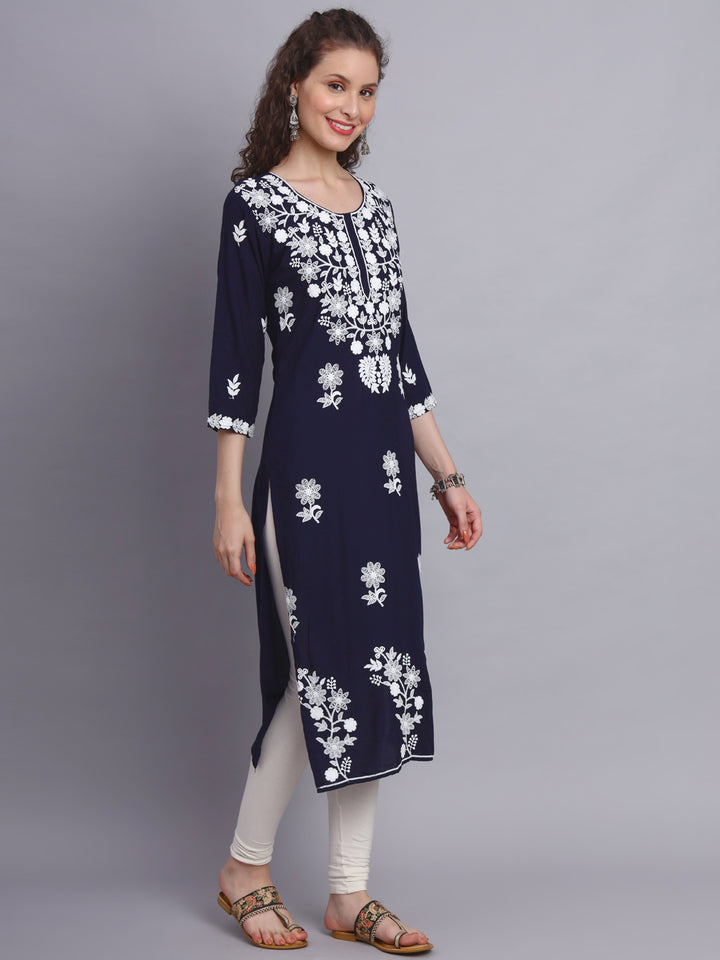 Stylish Lucknowi Embroidered Rayon Kurti | Long Kurta for Women