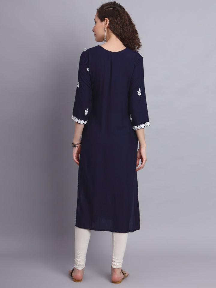 Stylish Lucknowi Embroidered Rayon Kurti | Long Kurta for Women