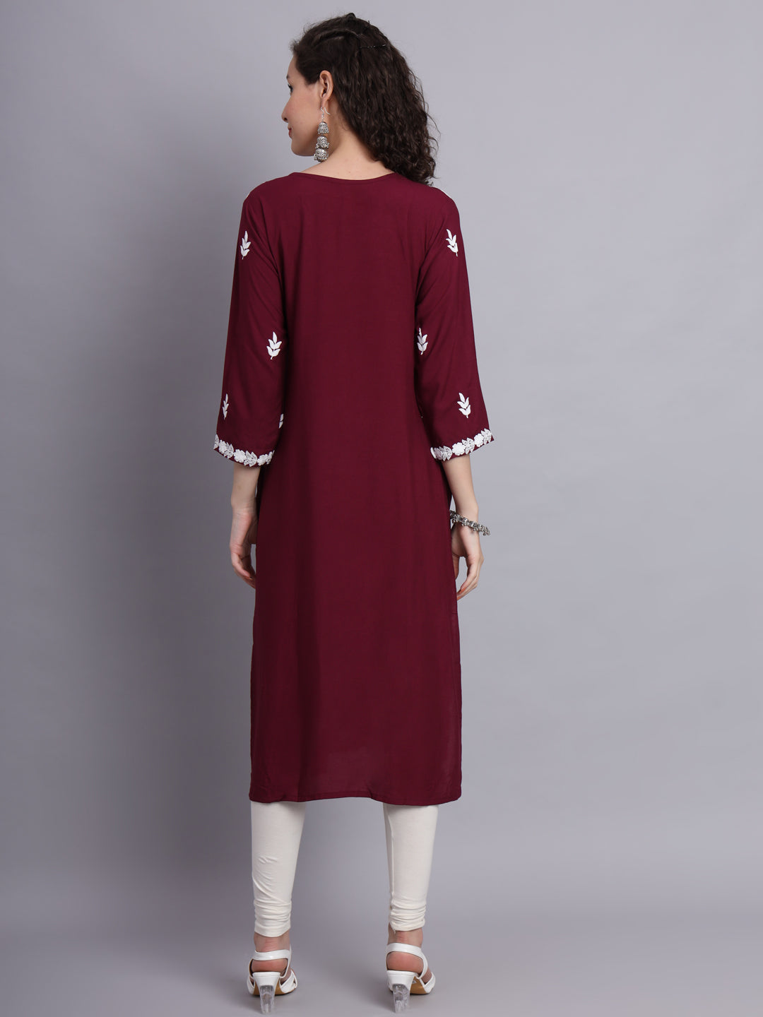 Stylish Lucknowi Embroidered Rayon Kurti | Long Kurta for Women
