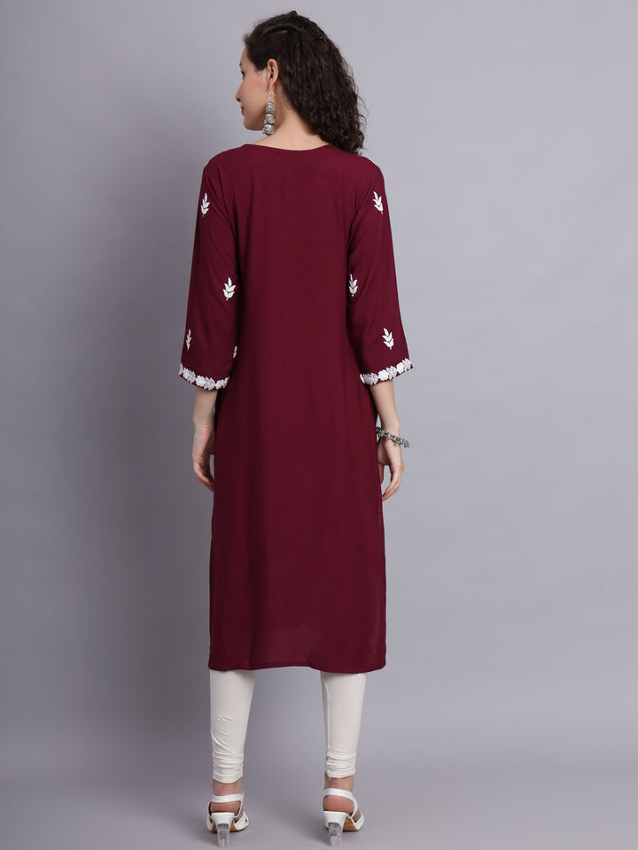 Stylish Lucknowi Embroidered Rayon Kurti | Long Kurta for Women