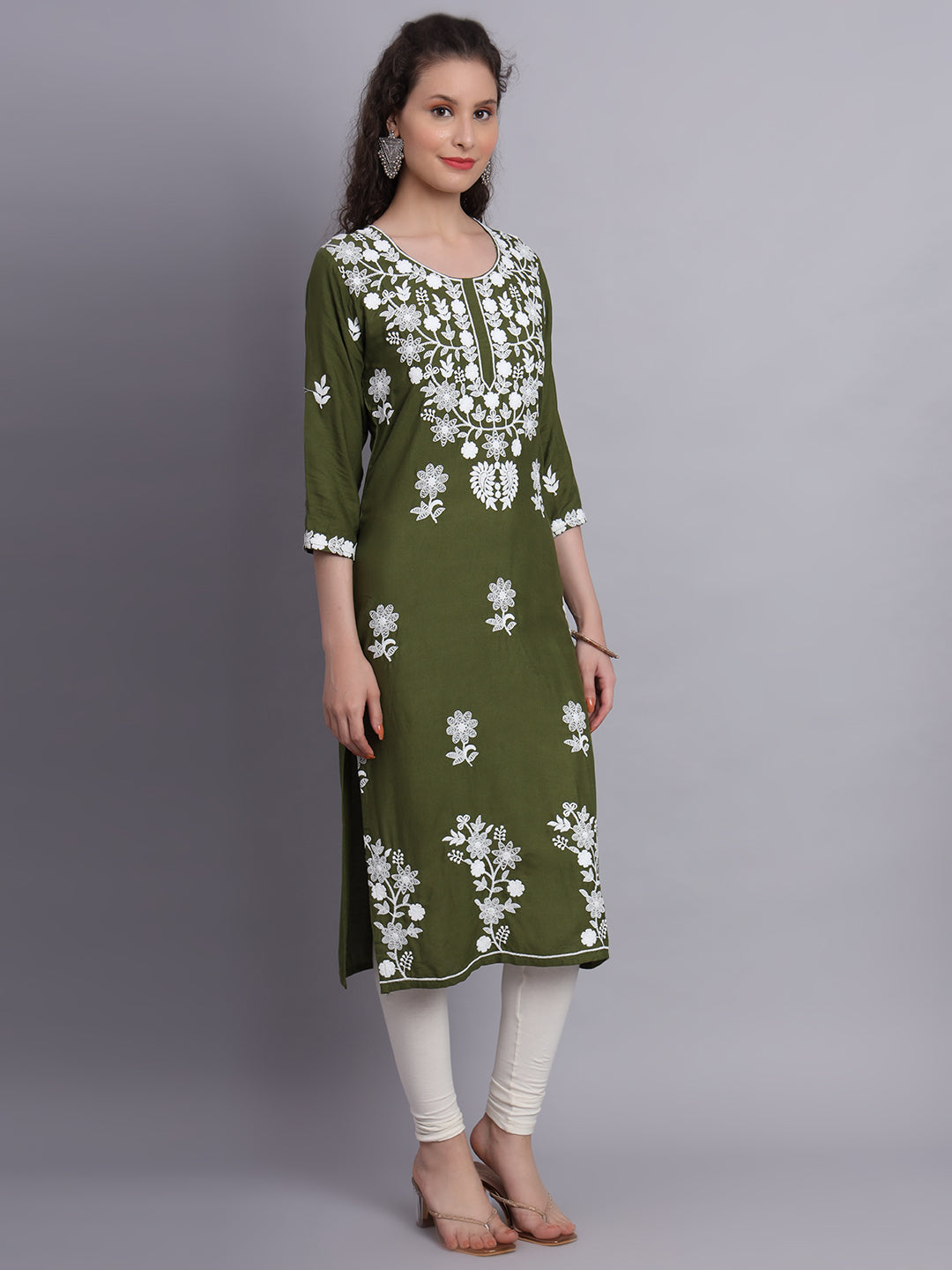 Stylish Lucknowi Embroidered Rayon Kurti | Long Kurta for Women
