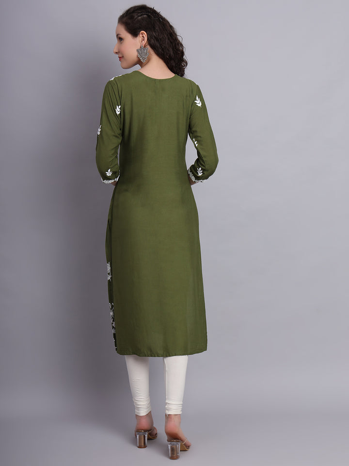 Stylish Lucknowi Embroidered Rayon Kurti | Long Kurta for Women