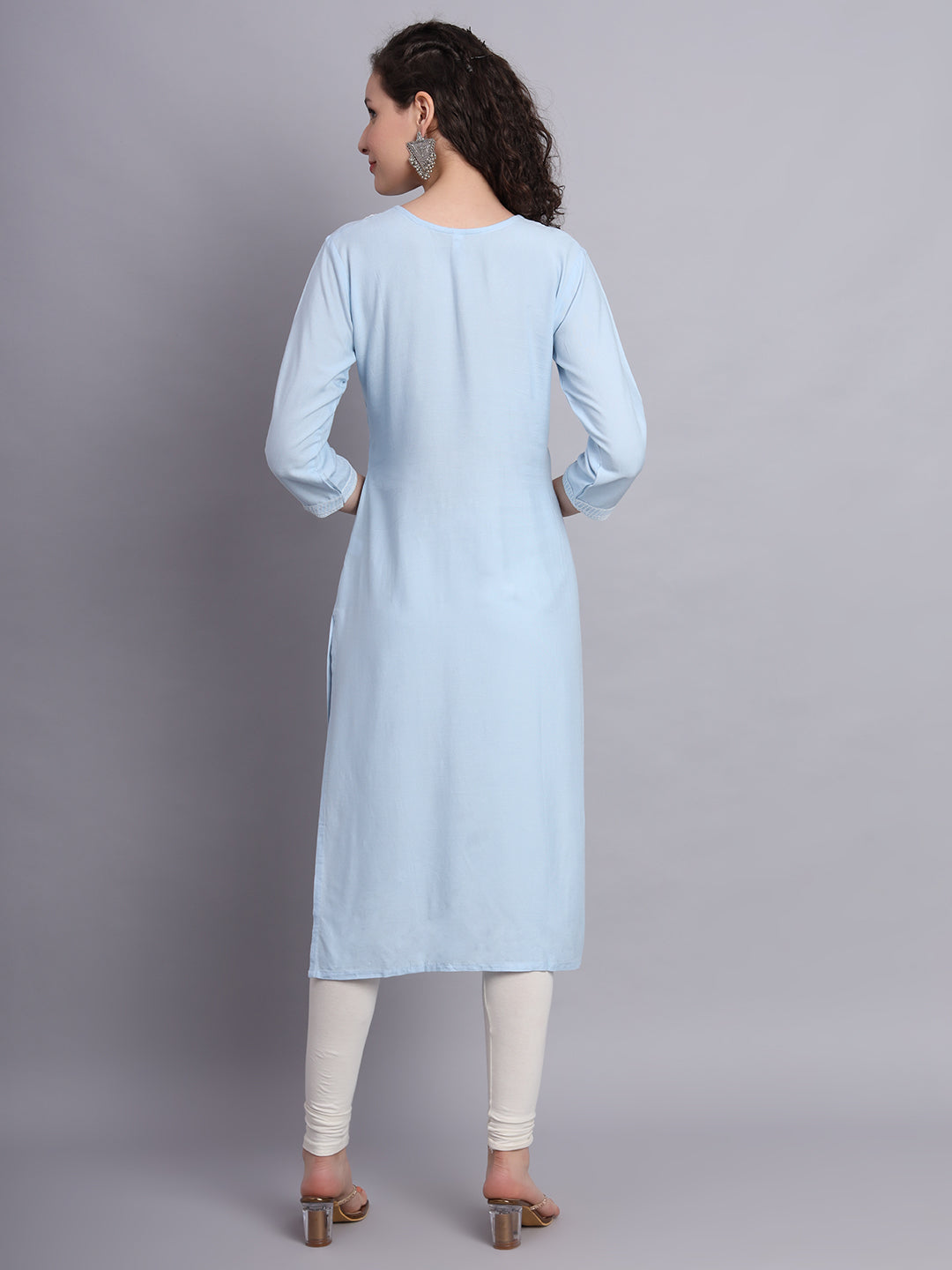 Lucknowi  Rayon  Embroidered Kurta | Long Chickenkari Kurti for Women