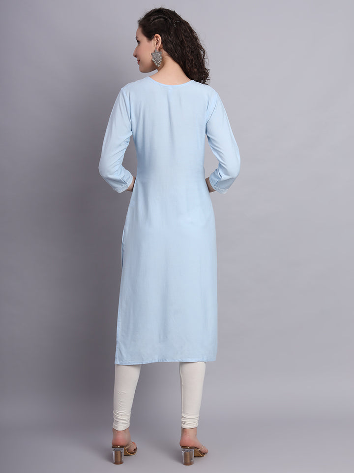 Lucknowi  Rayon  Embroidered Kurta | Long Chickenkari Kurti for Women