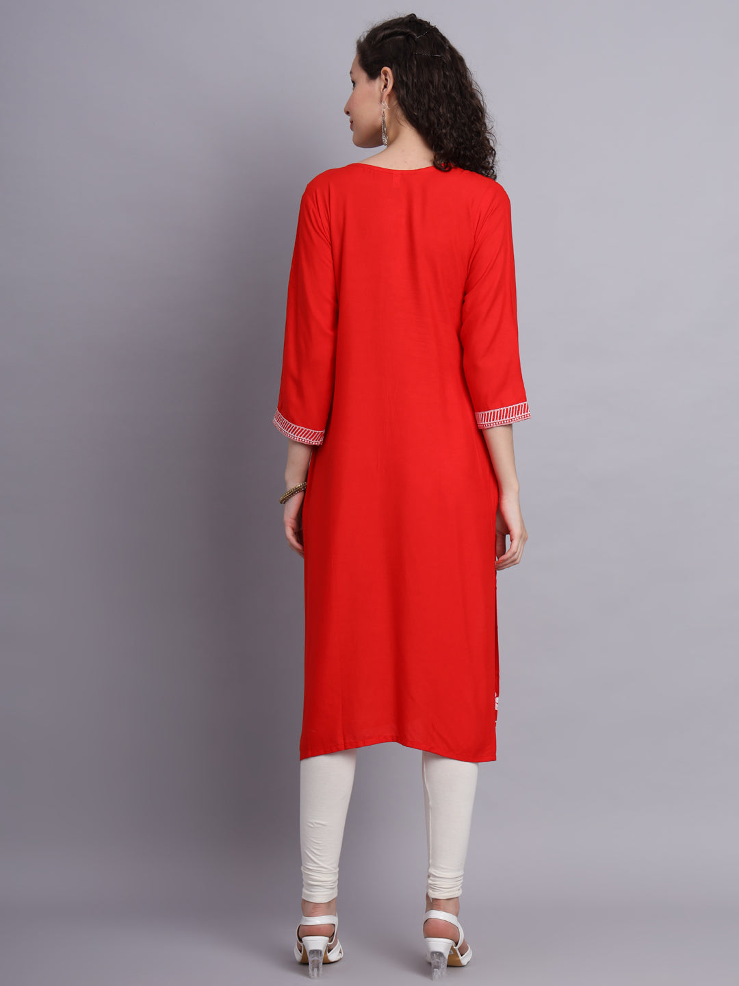 Lucknowi  Rayon  Embroidered Kurta | Long Chickenkari Kurti for Women