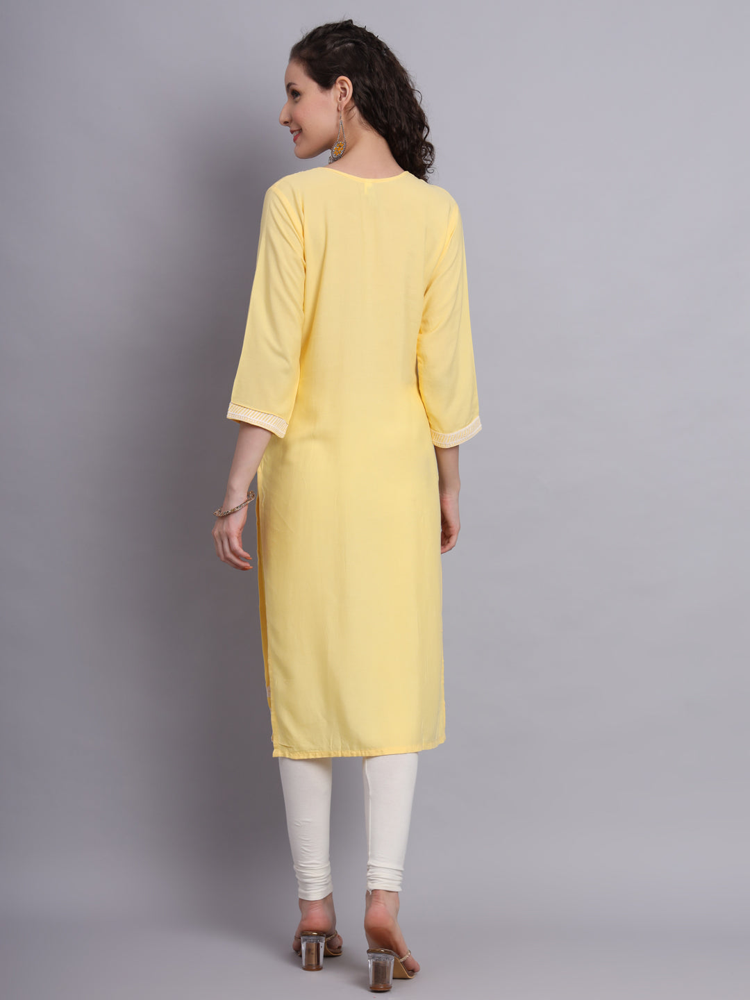 Lucknowi  Rayon  Embroidered Kurta | Long Chickenkari Kurti for Women