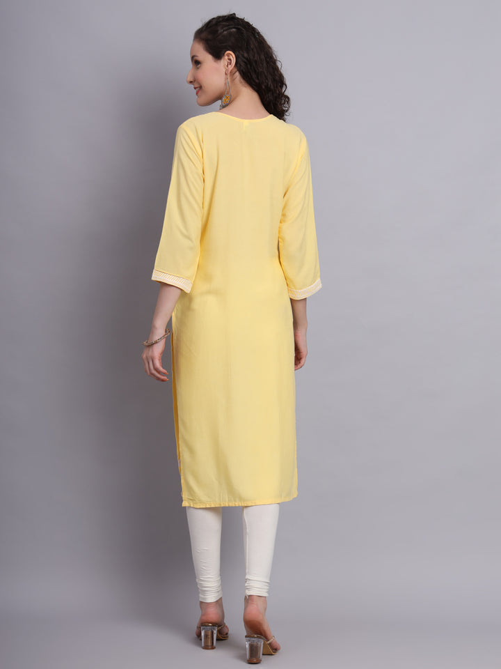 Lucknowi  Rayon  Embroidered Kurta | Long Chickenkari Kurti for Women