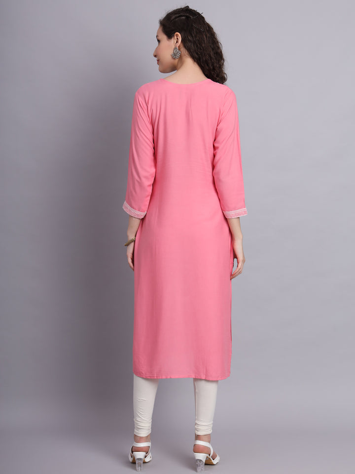 Lucknowi  Rayon  Embroidered Kurta | Long Chickenkari Kurti for Women